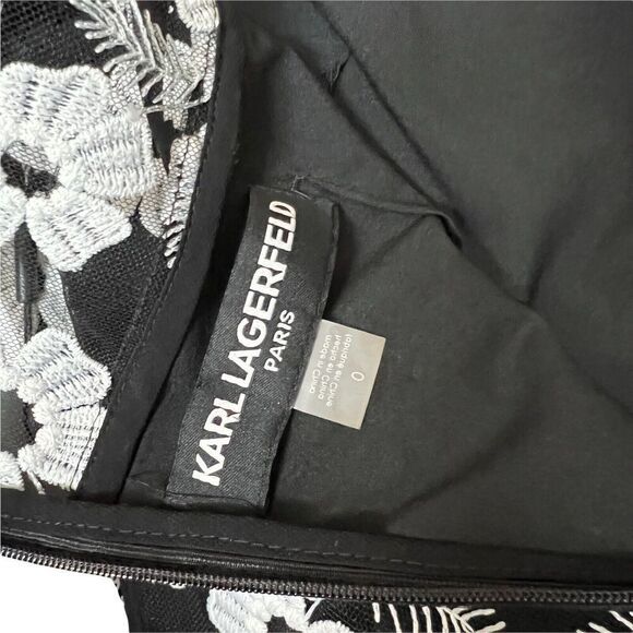 Karl Lagerfeld Dress US 0 Floral Mesh Embroidered High Neck White Ruffle Spring - Picture 8 of 11